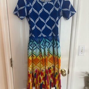 LuLaRoe Blue and White Zigzag Dress